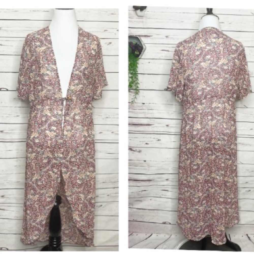 Liberty Love Sheer Granny Floral Kimono Duster Cardigan Top Size Medium Festival